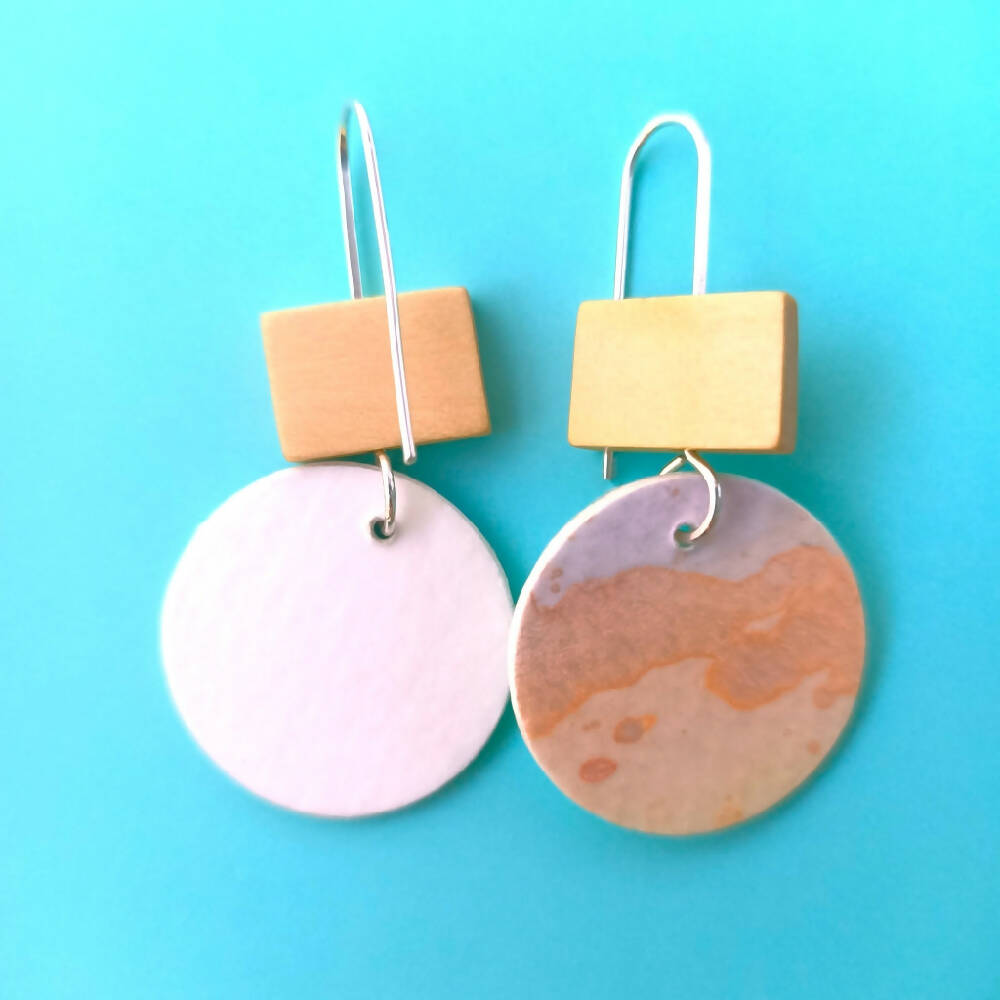 Hand Painted Watercolour Dangle Earrings - sterling silver - pastel sunset