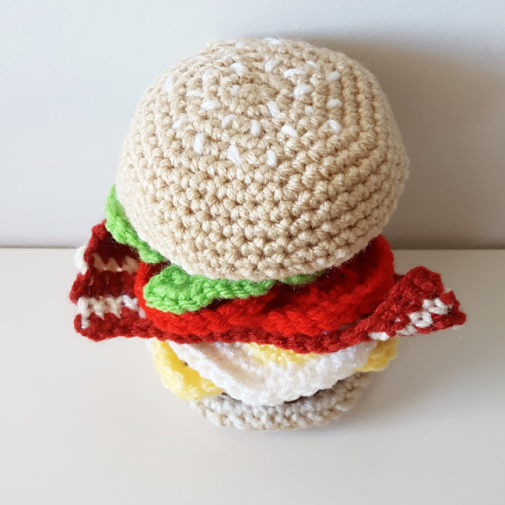 Burger pretend food play set crochet toy