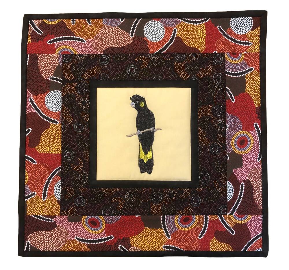 handmade Australian native quilted - yellow tailed black cockatoo