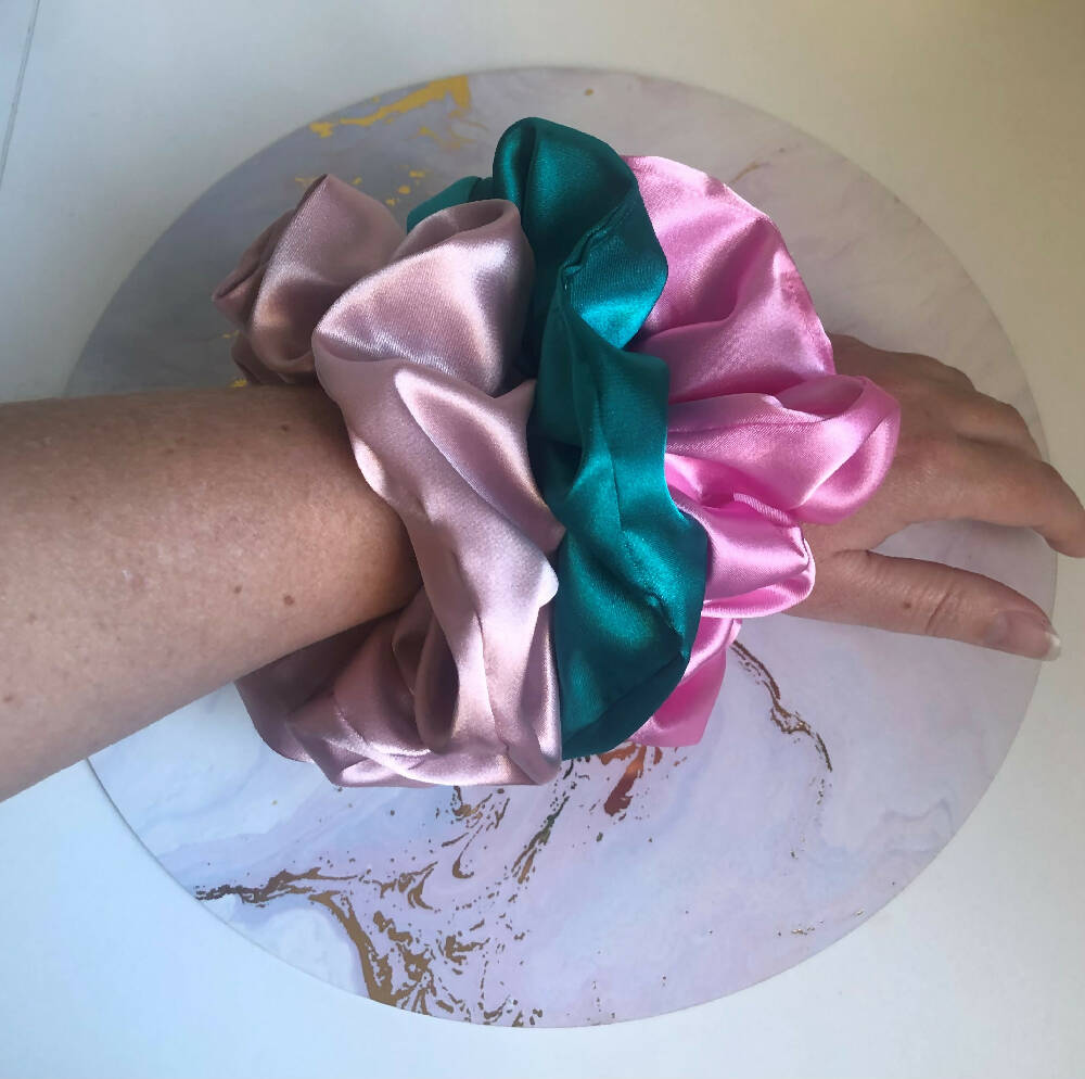 Scrunchie in Candy Pink Satin, Luxe Oversized Silky Scrunchie