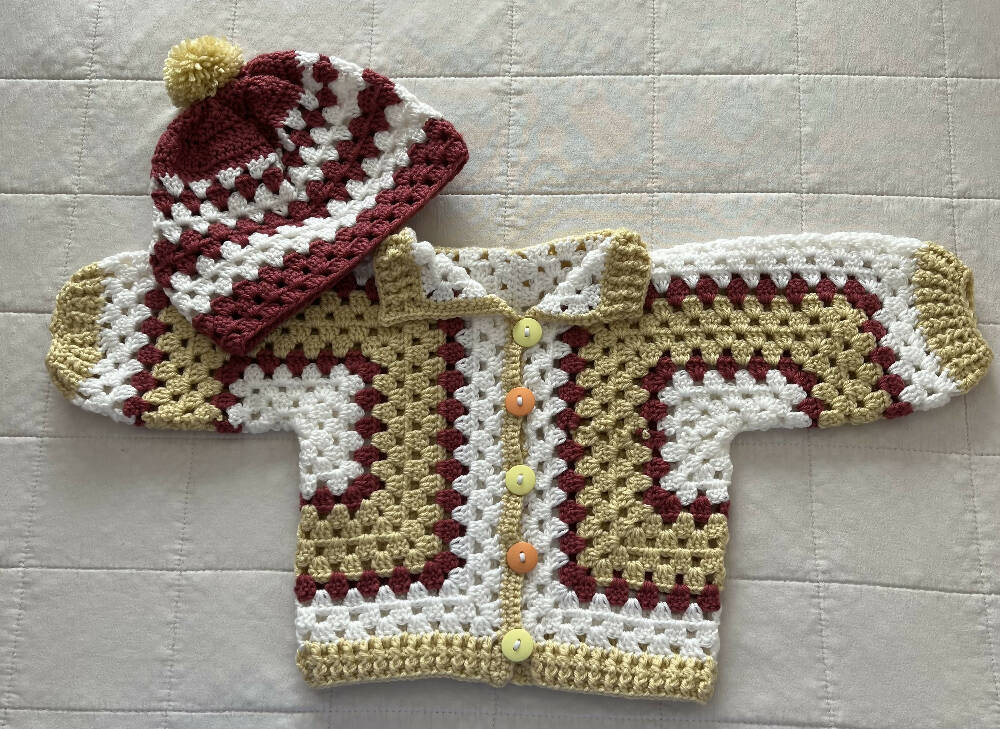 Crochet Baby Hexi Cardigan and Beanie Set