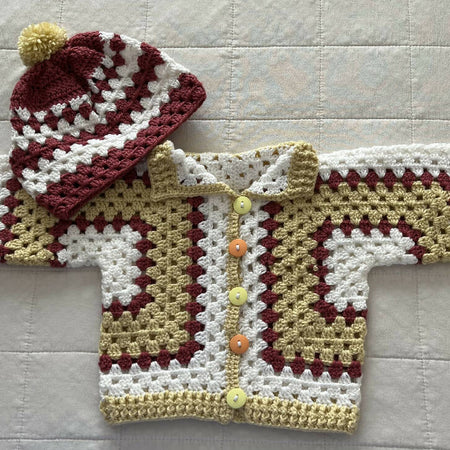 Crochet Baby Hexi Cardigan and Beanie Set