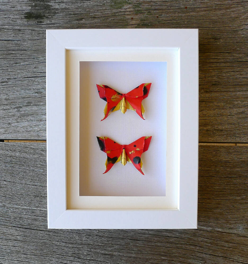 red gold butterflies framed - marion nelson art