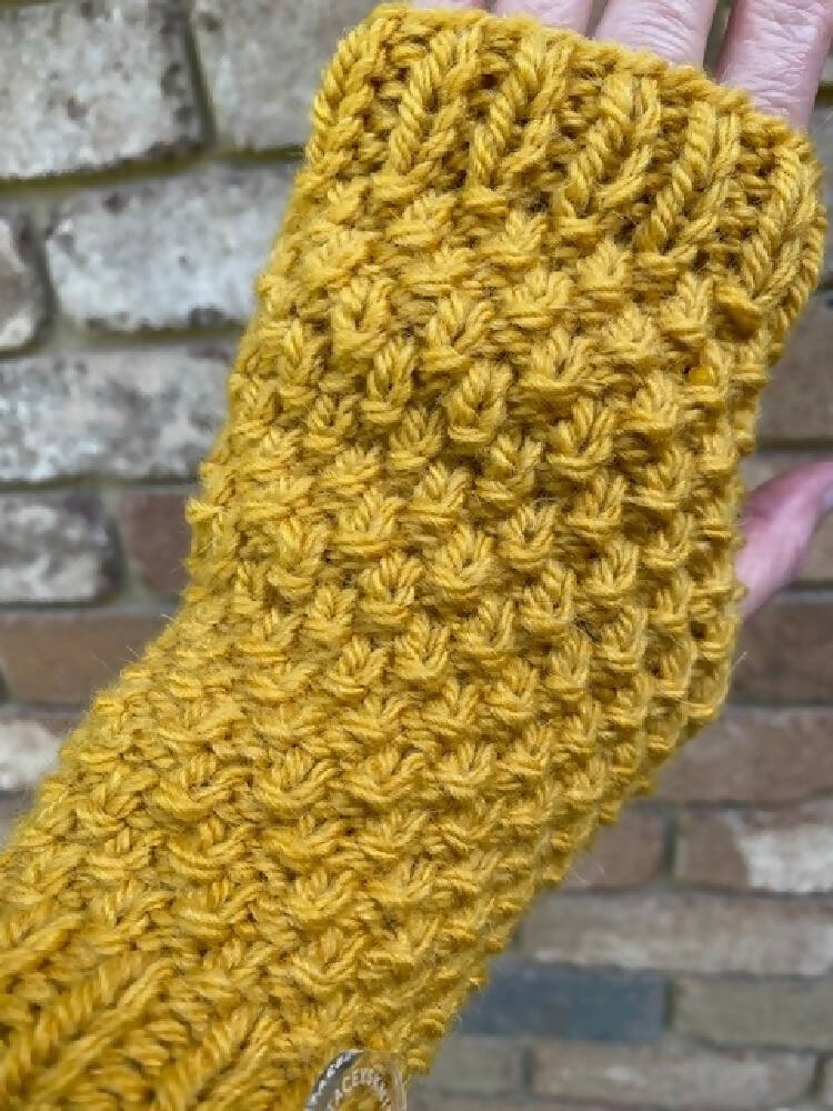 Staceysknitwits Hand Knitted Mustard Alpaca Handwarmers 007