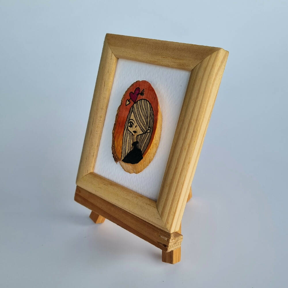 Headline Series : Lauren Original Ink on Sliced Wood on Watercolor Paper