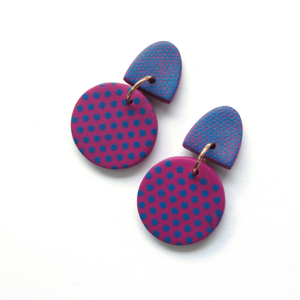 Pink Polka Dot Round Drop earrings