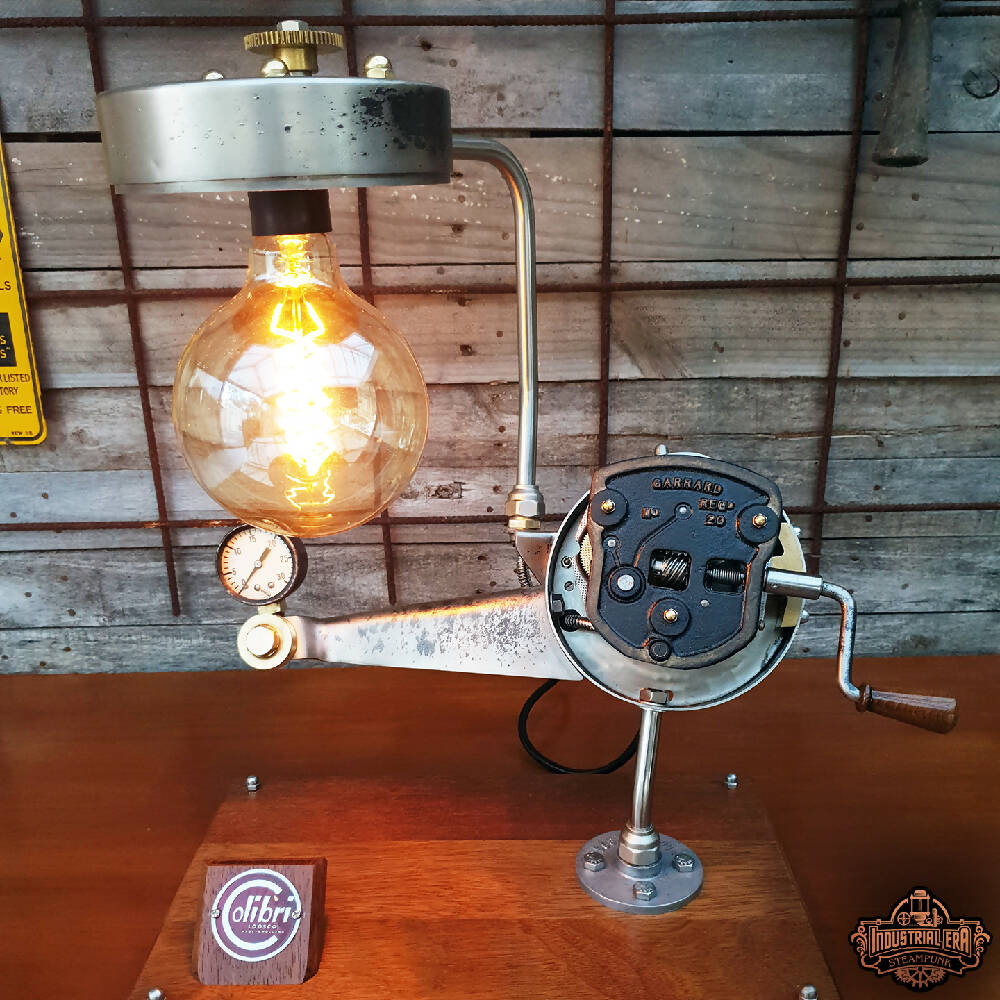 1950's Colibri Cable Winder & Garrard No.20 Gramophone Motor Lamp | Unique Desk Lamp