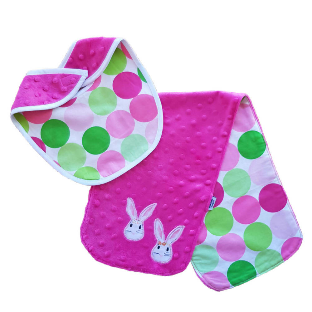 Extra Large Baby Burp Cloth & Bib Set | Rabbits & Spots