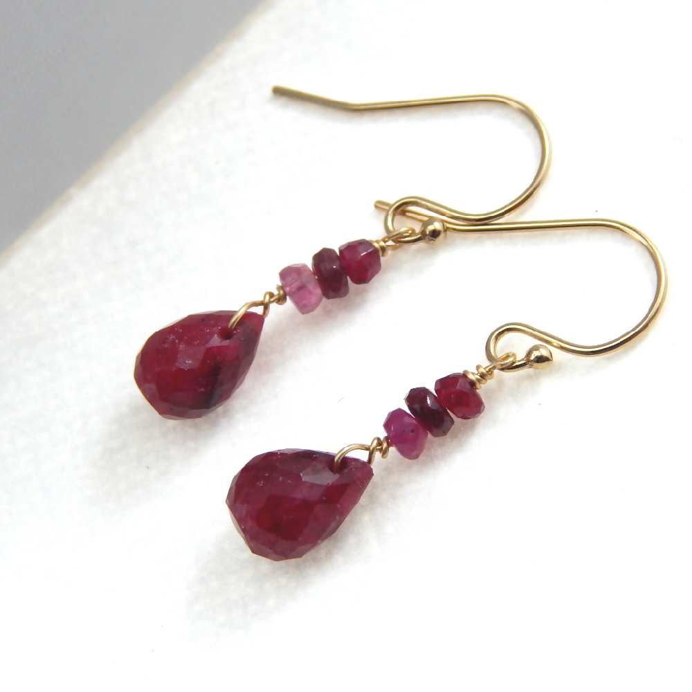 Red Ruby and Pink Sapphire Earrings, July and September Birthstone