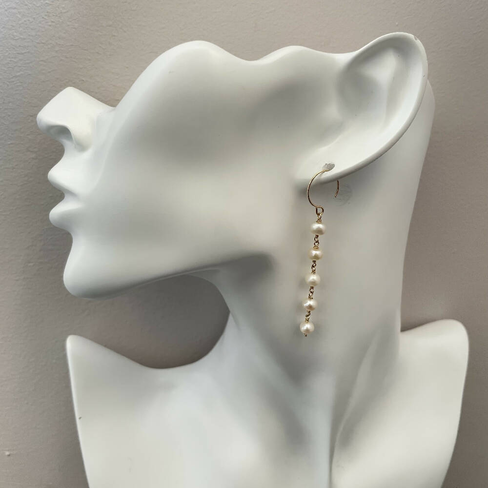 14K Gold filled five tier freshwater pearl earrings