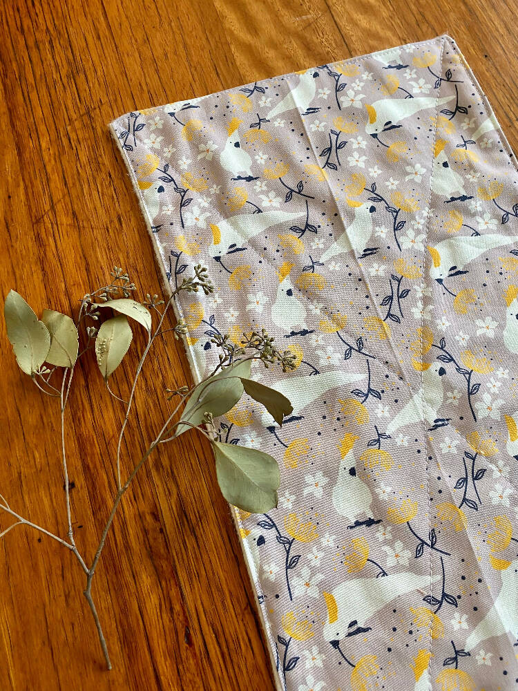 burp cloth - Australian cockatoos grey / organic cotton hemp / eco friendly