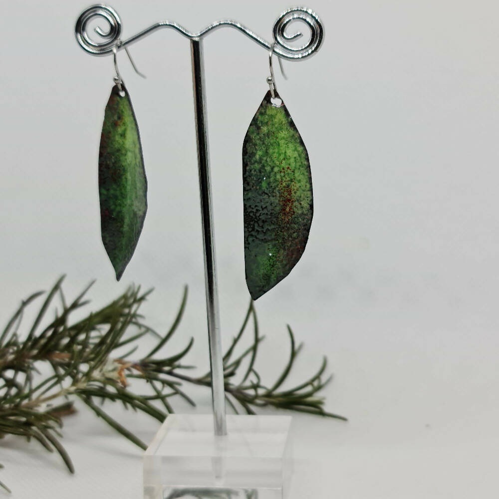Enamel Earrings - Gum Leaves Greens Small