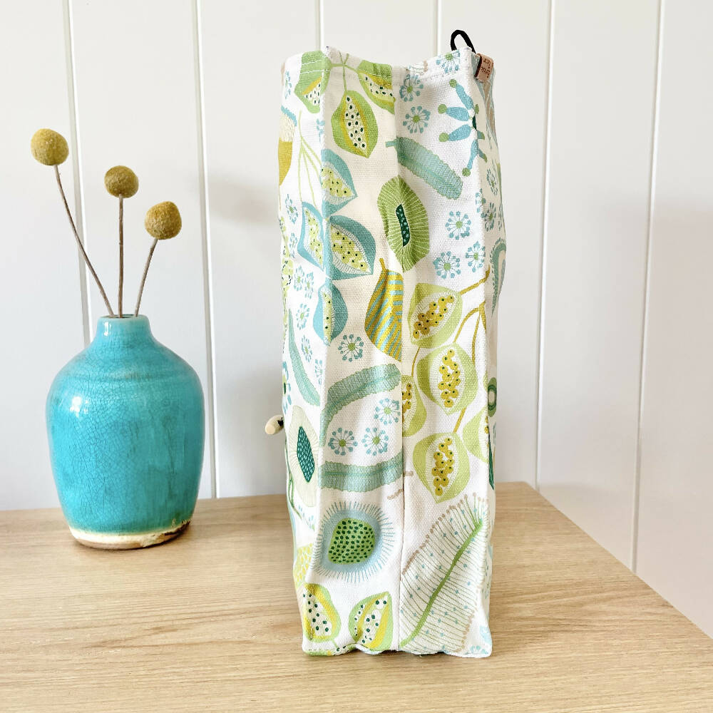 Lunch Bag Cotton Canvas~ Reusable, Fold Over~ Native Pods Green