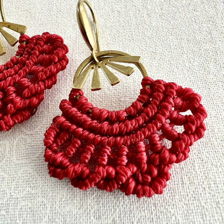 Dangle - Red Micro Macrame Earrings