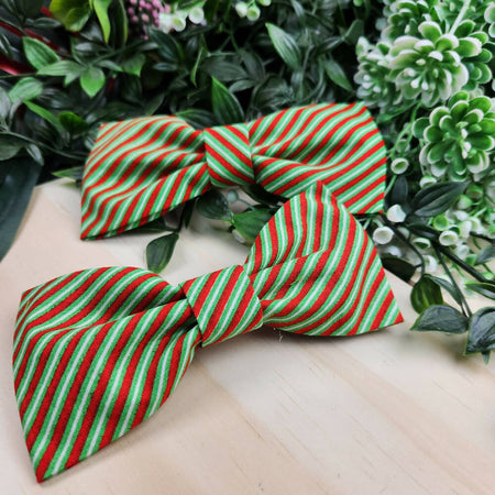 Pet Collar Bow - Stripes Christmas - Fabric Elastic Loops - Hair Bow