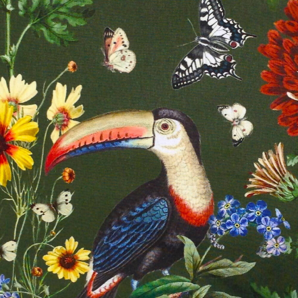 Green floral cushion cover-toucan print