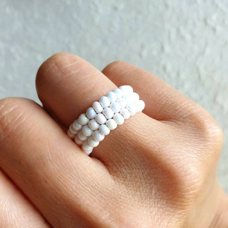 Statement seed bead 3 line memory wire band ring