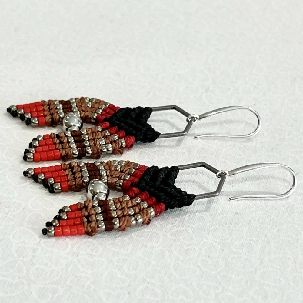 Native Micro Macrame Earrings, Silver Plated hooks + Free microfiber pouch