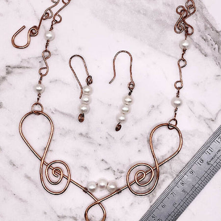 Copper & Freshwater Pearls, Earrings & Chain