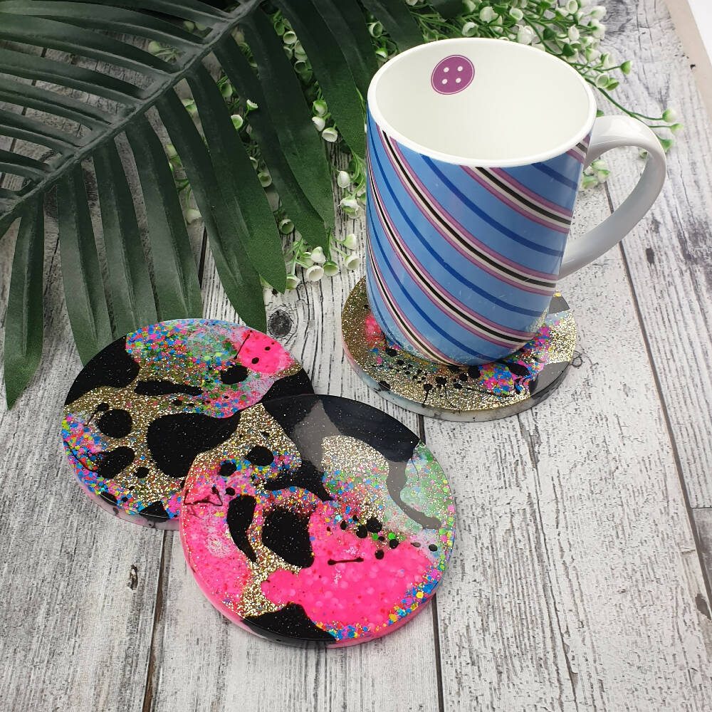 Coaster - GREEN - Button & Resin Mix - Drink Mug Glass - Paperweight - SINGLE