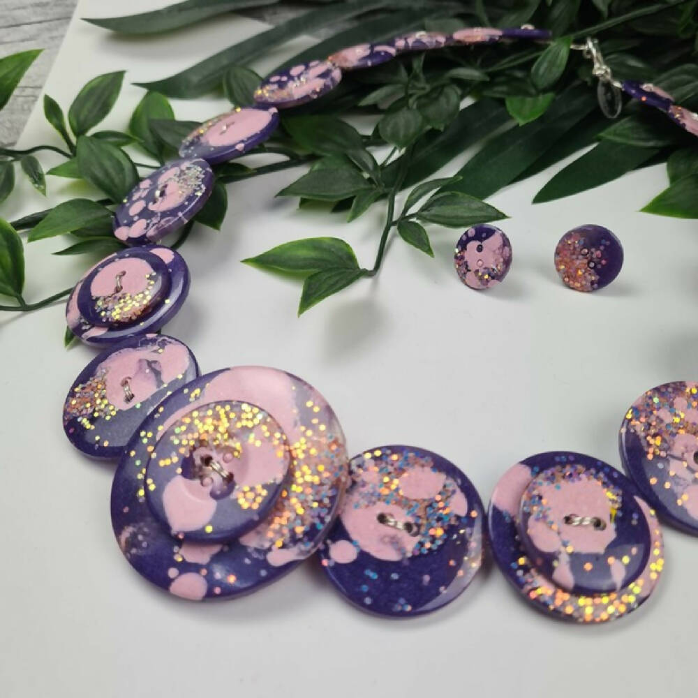 Necklace Button Purple Puff Resin Addicted to Buttons  (1)