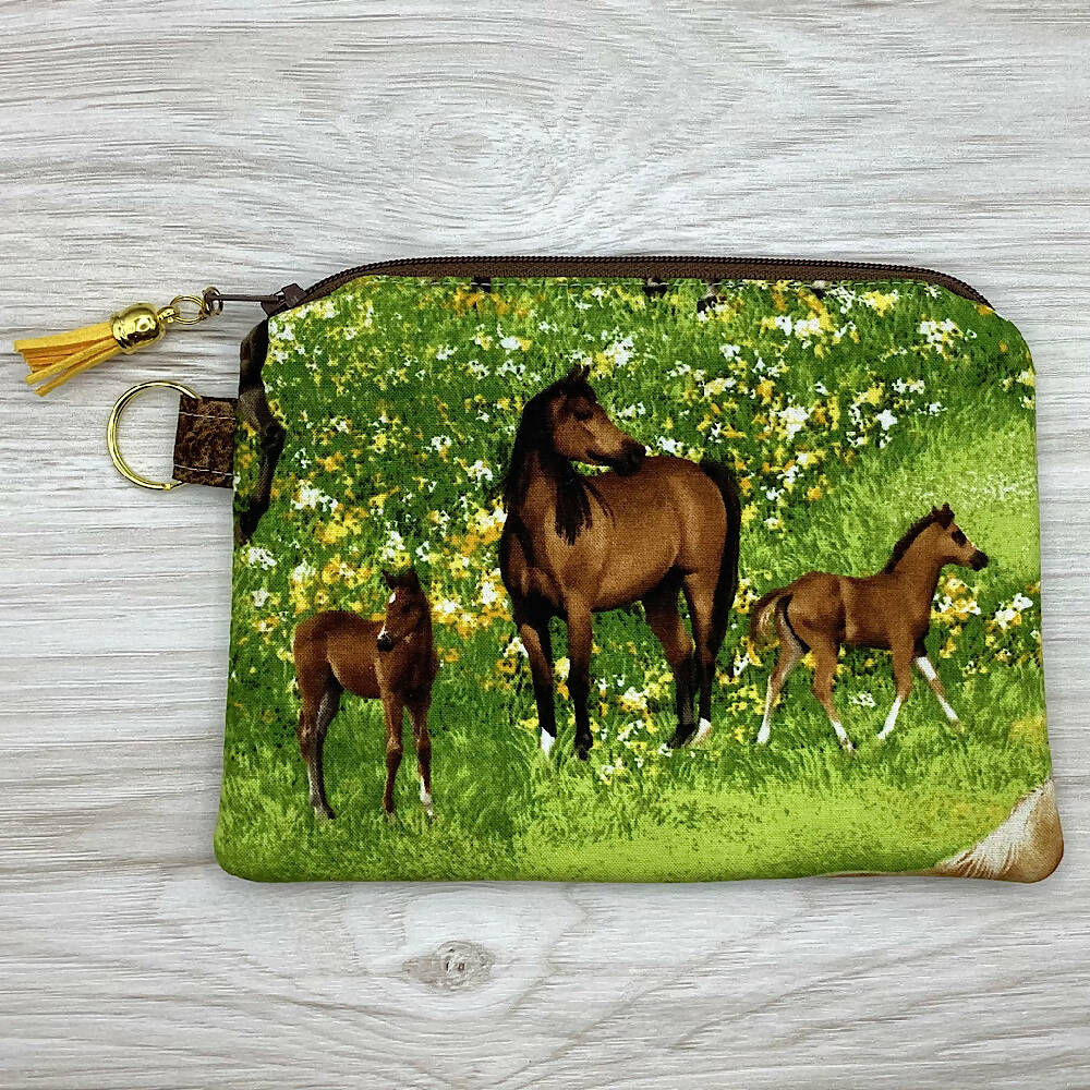 Horses And Foals Zip Pouch (18cm x 13cm). Fully lined, lightly padded