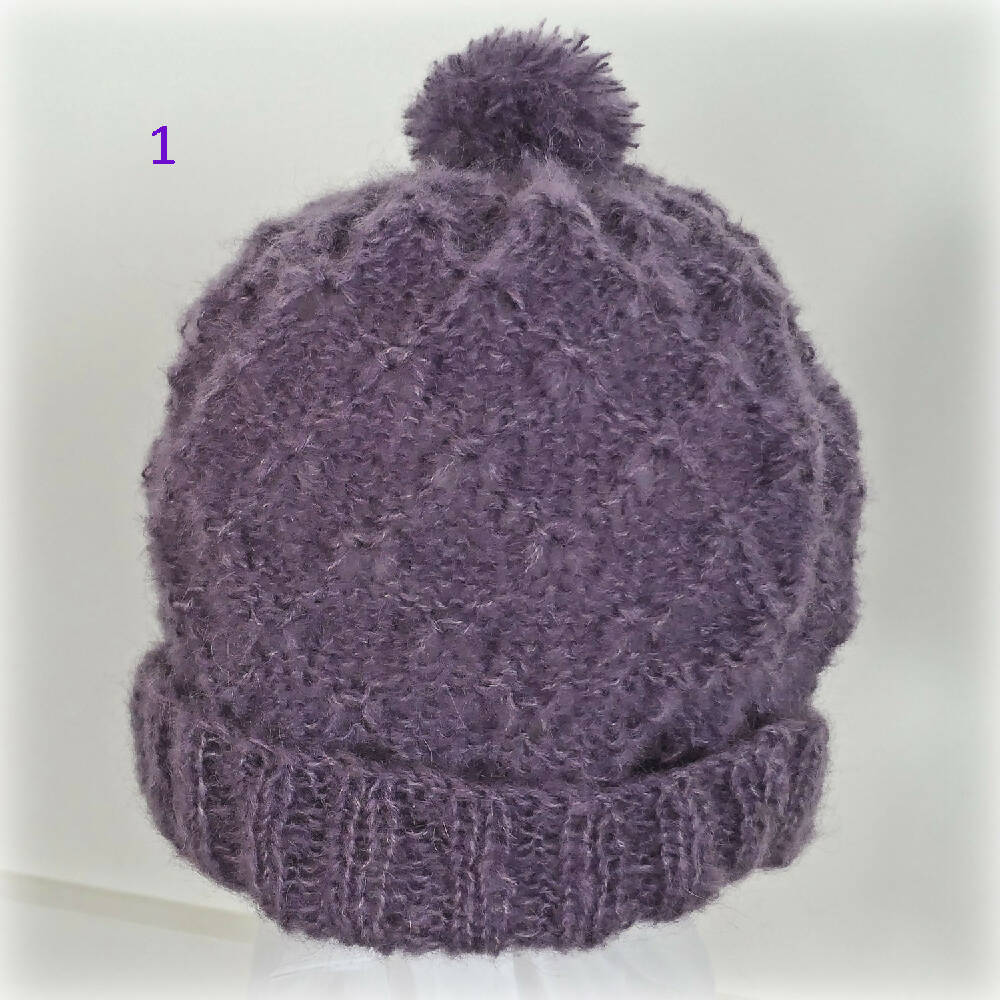 FREE POST. Mohair & hand dyed woollen beanies - slouchy, adult.