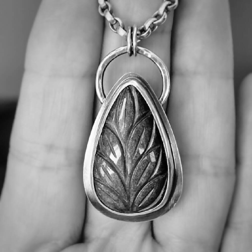 Obsidian and Sterling Silver Pendant - Carved Teardrop4