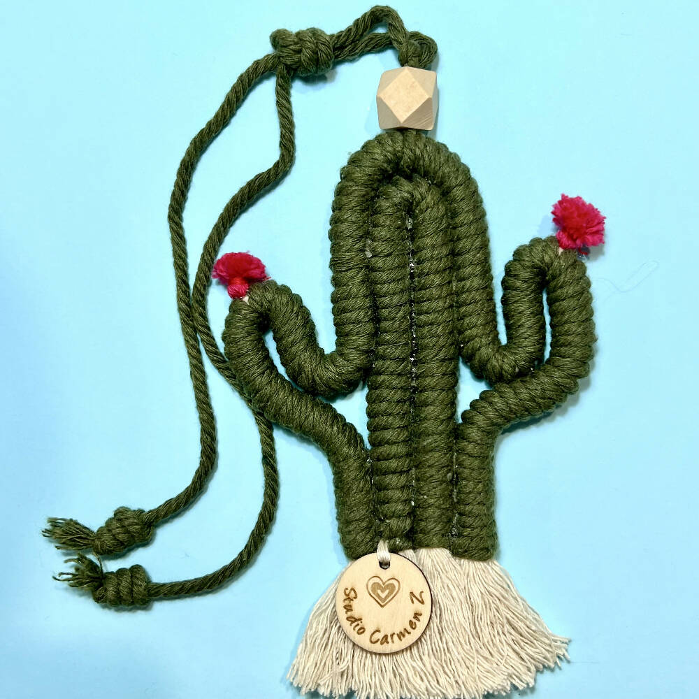Macrame cactus car charm diffuser