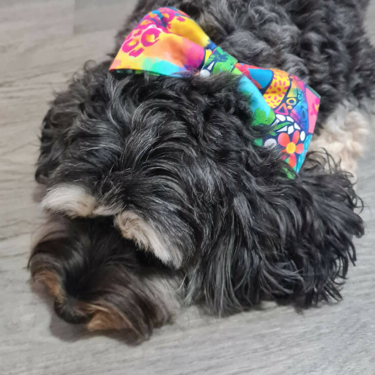 Pet Collar Bows - Colourful Abstract - Fabric Elastic Loops - Hair Bow