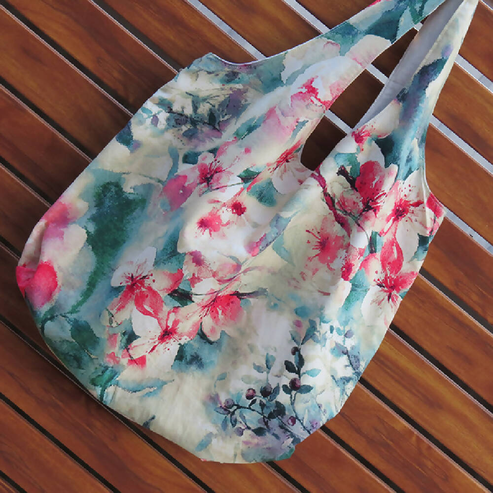 Market Bag, Tote, Carry All - Floral Print - Reversible
