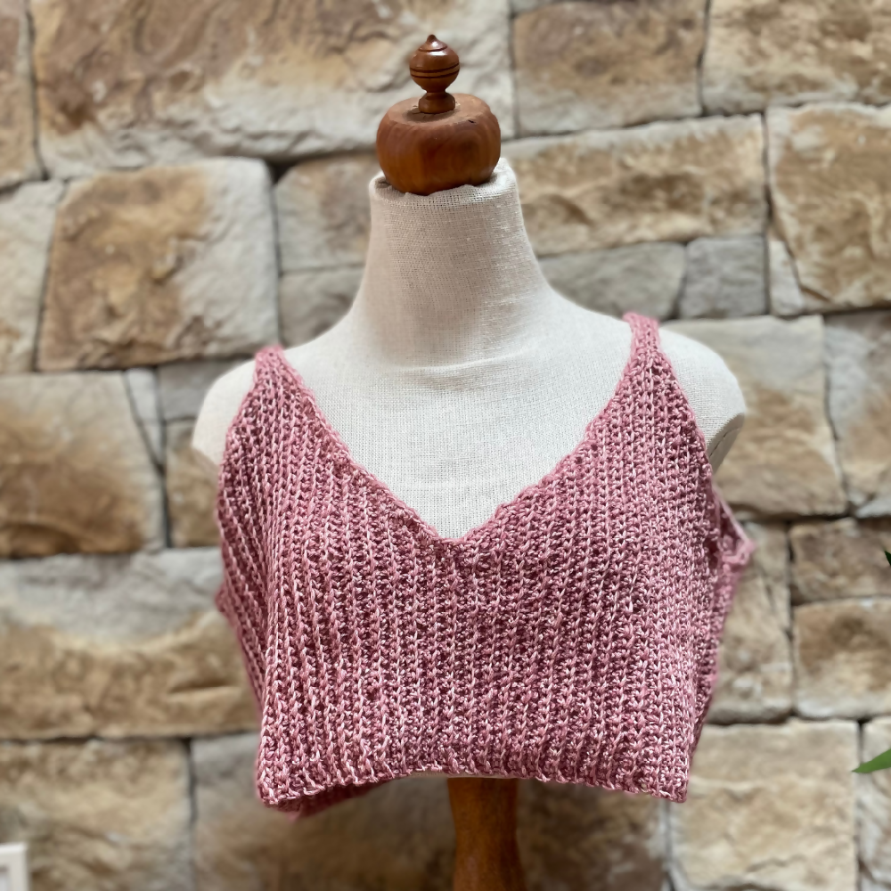 Pink Ribbed Crochet Crop Tank . Raspberry Pink crochet top.