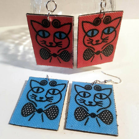 Dangle earrings Black Cat, red, or blue.