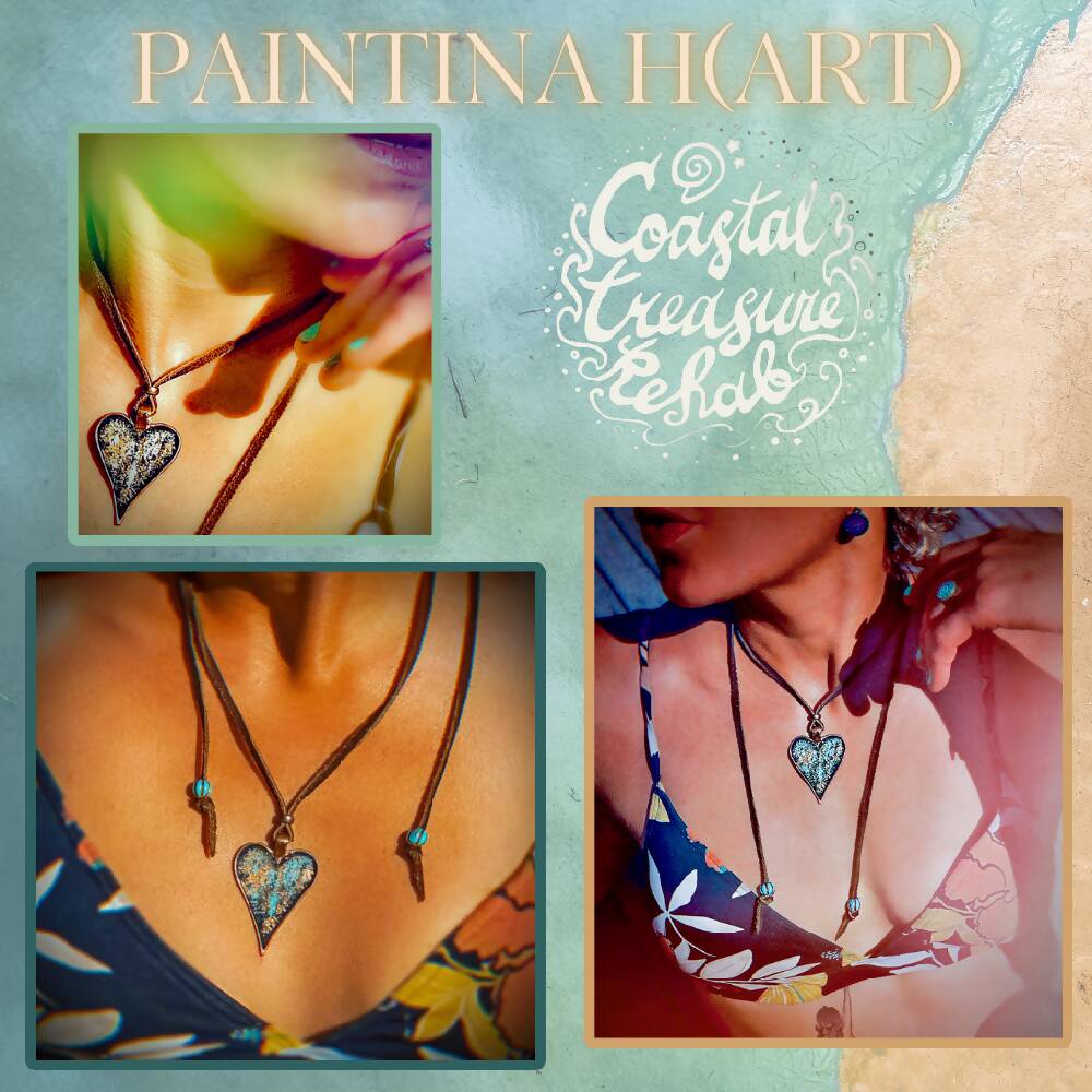 Paintina (H)ART - Boho Pendant - Resin Art - Copper - Leather - Handpainted - Handmade