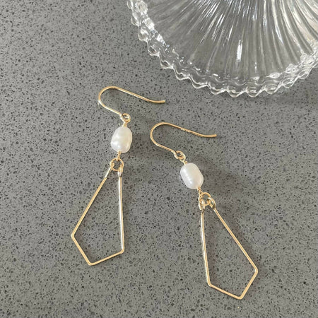 14K Gold filled pearl earrings with a diamond hoop