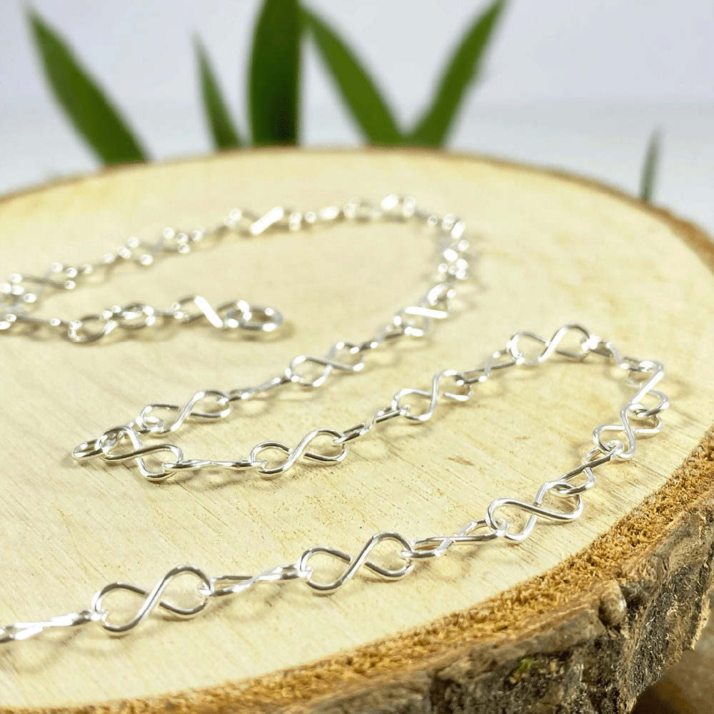 Sterling Silver Necklace Fine Infinity Link Chain Handcrafted
