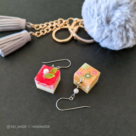 Cube Cake Dangle Earrings - Bright & Colourful food jewellery