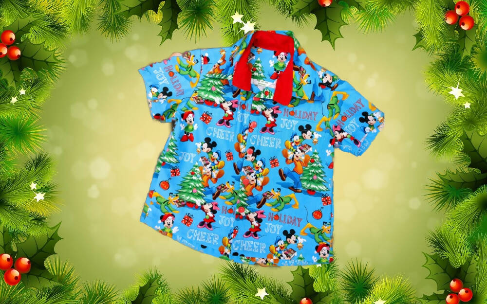 Christmas Shirt, Boys, Mickey, Light Blue, Size 5, 7, 8