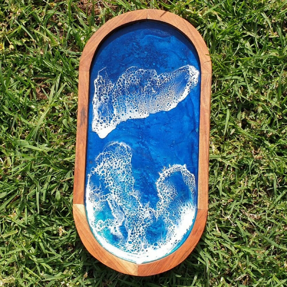 Beach Resin Art Acacia Serving Tray