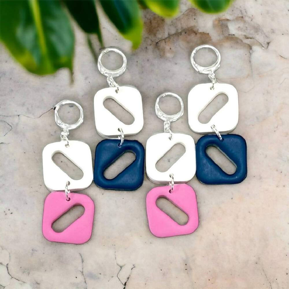 Sweet & Chic Square Dangles - Polymer Clay Earrings