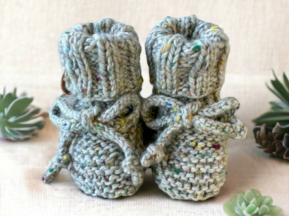 Hand Knitted Tweed Baby Booties, Sizes 0-12 months. Softest Australian Merino