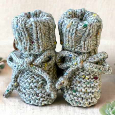 Hand Knitted Tweed Baby Booties, Sizes 0-12 months. Softest Australian Merino