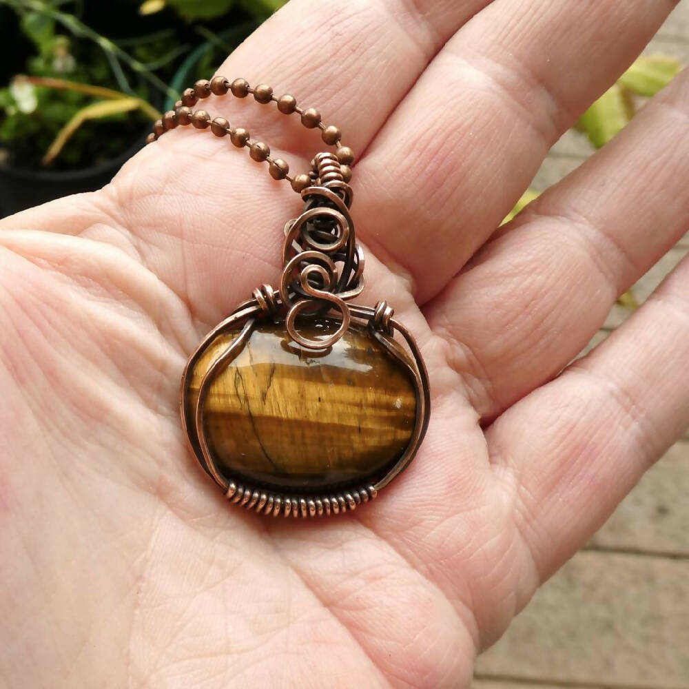Golden Tiger Eye pendant, copper wire wrapped