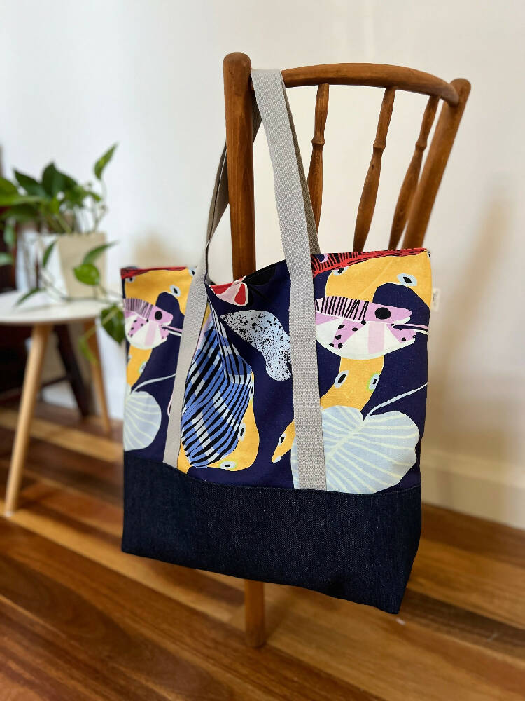 Tote Bag for Shopping/Market/Beach – Jungle Snakes + Denim