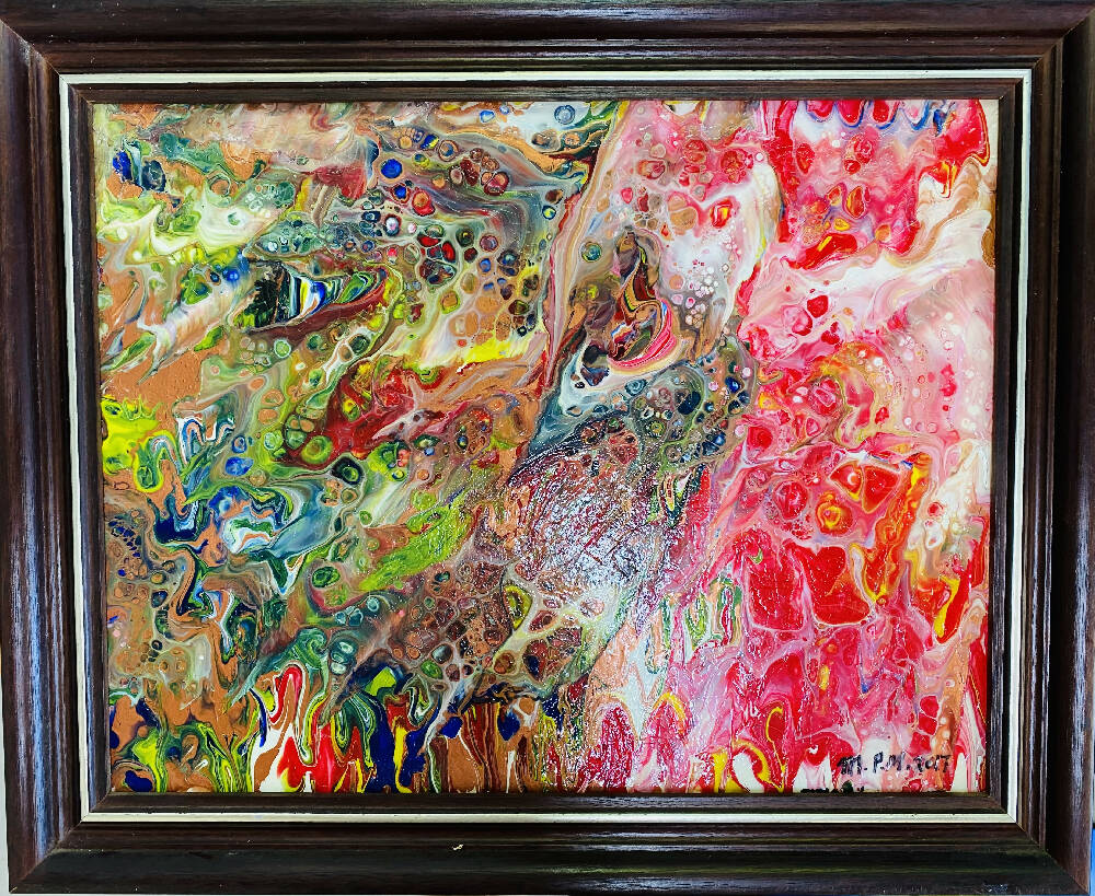 Volcanic Eruption, Liquid Art, Acrylic, Original Art, Red, green, Bronze, Mix