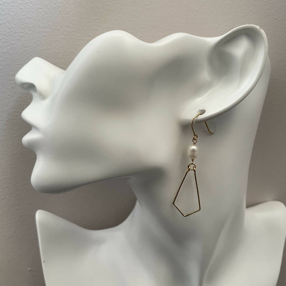 14K Gold filled pearl earrings with a diamond hoop