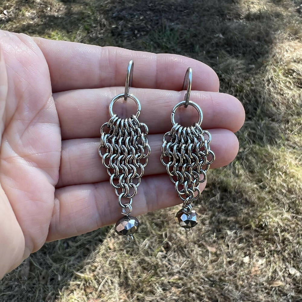 Stainless steel leaf chainmaille earrings