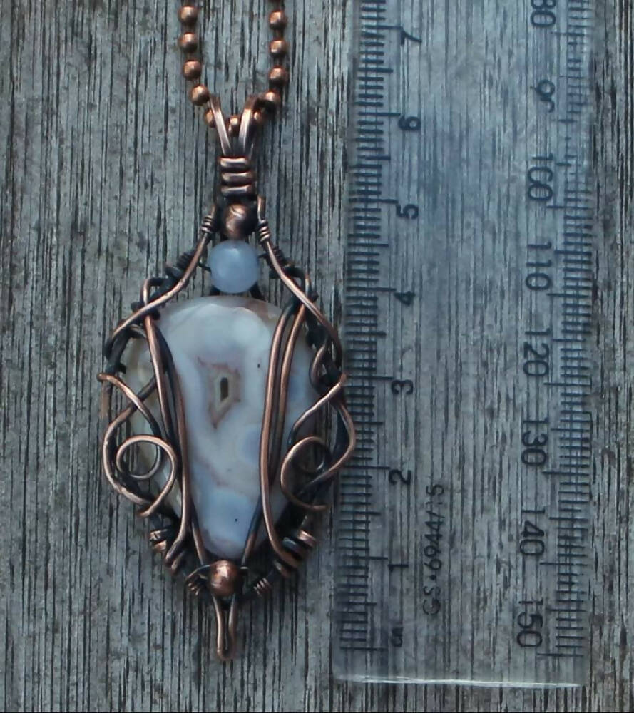Ocean Jasper with Blue Lace Agate Accent in Copper with chain