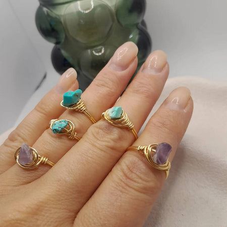 wire wrapped ring - amethyst, turquoise, gold, silver