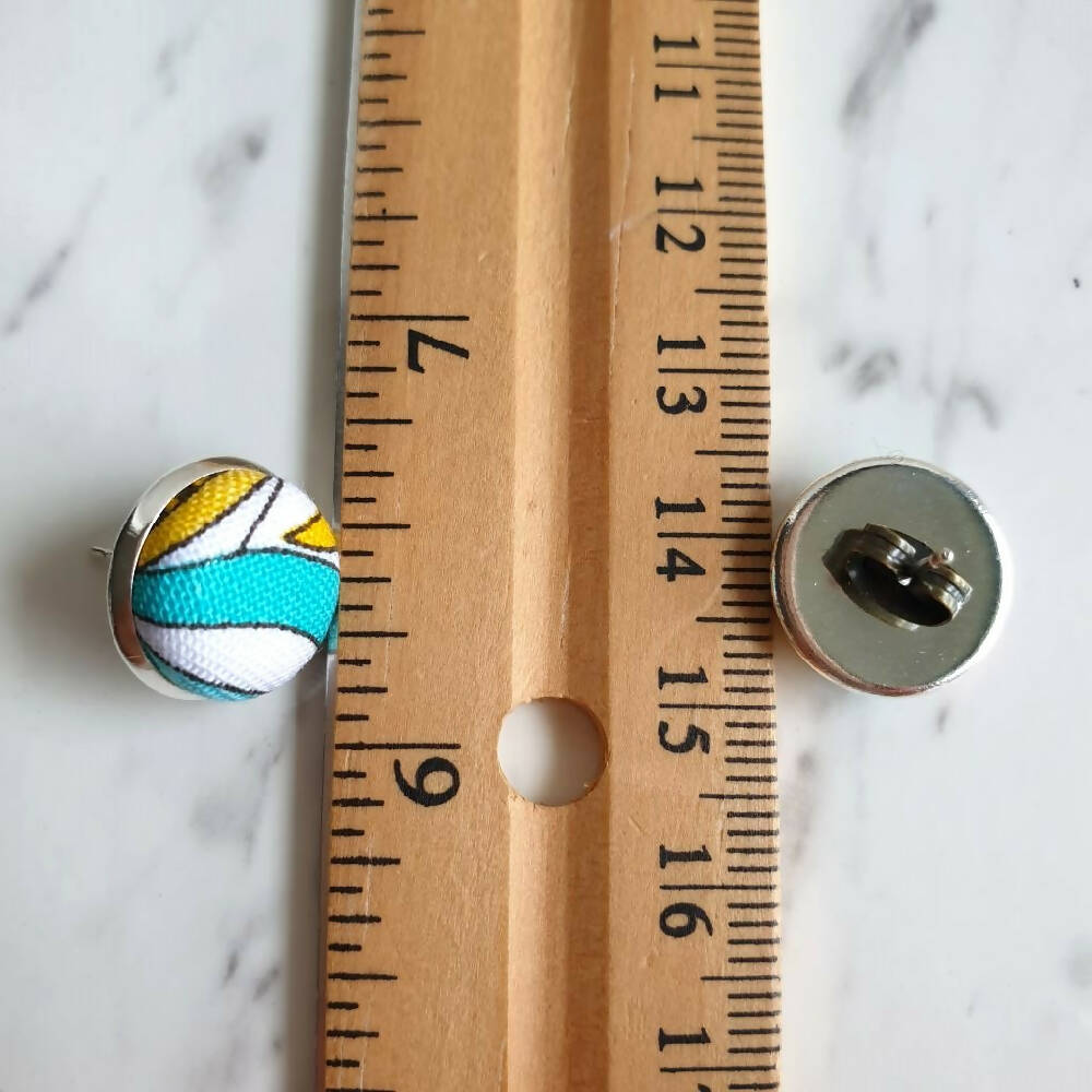 1.4cm Round Cabochon colourful fabric stud earrings No.8